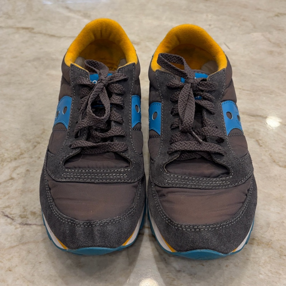 Saucony Retro Low Top Sneakers Gray Blue Yellow Size 8 Lace Up Running Y2K Pop - Picture 8 of 10